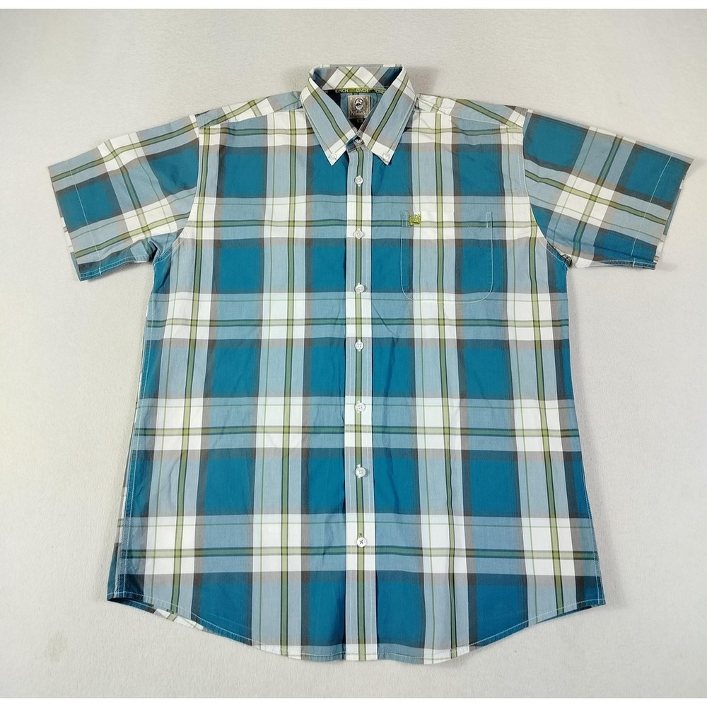 Cinch Shirt Mens Medium Blue Plaid‎ Short Sleeve Western Rodeo Cowboy Casual